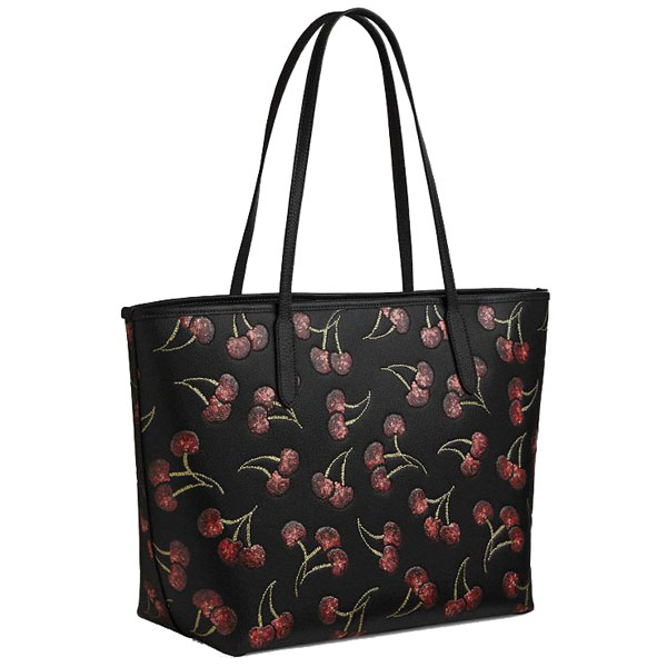 Coach City Tote Bag With Cherry Print Black Multi # CCZ18