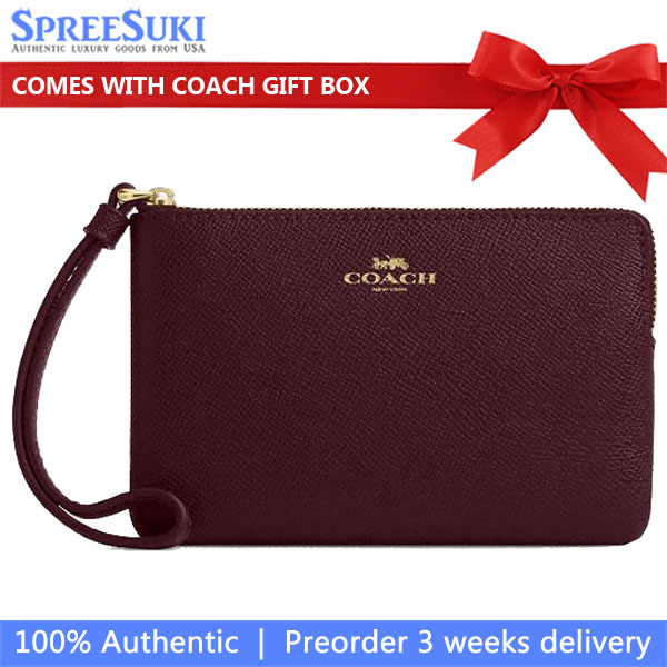 Coach Small Wristlet Crossgrain Leather Corner Zip Dark Wine # CV396