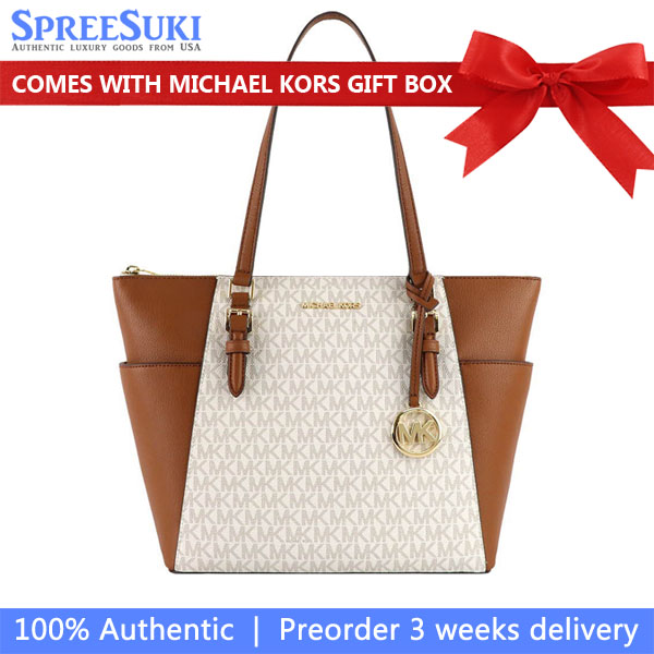 Michael Kors Tote Shoulder Bag Charlotte Tote In Signature Canvas Vanilla Off White # 35T0GCFT3B