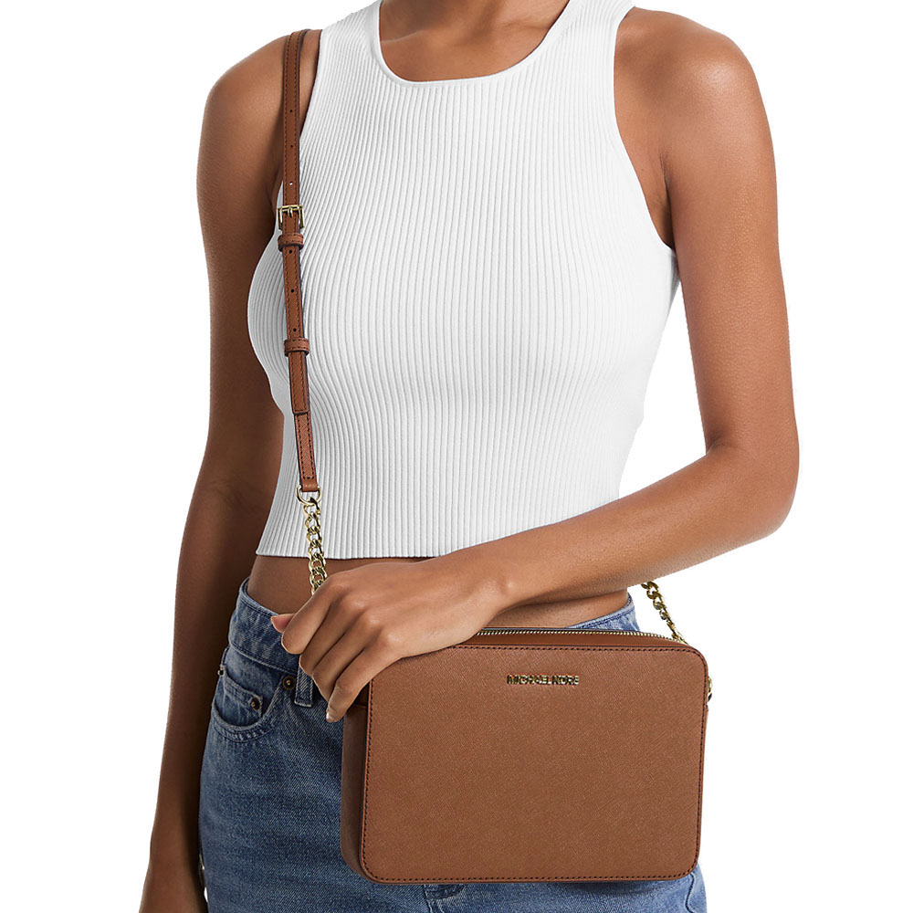 Michael Kors Crossbody Sling Bag Jet Set Large Crossbody Luggage Brown # 35T8GTTC9L