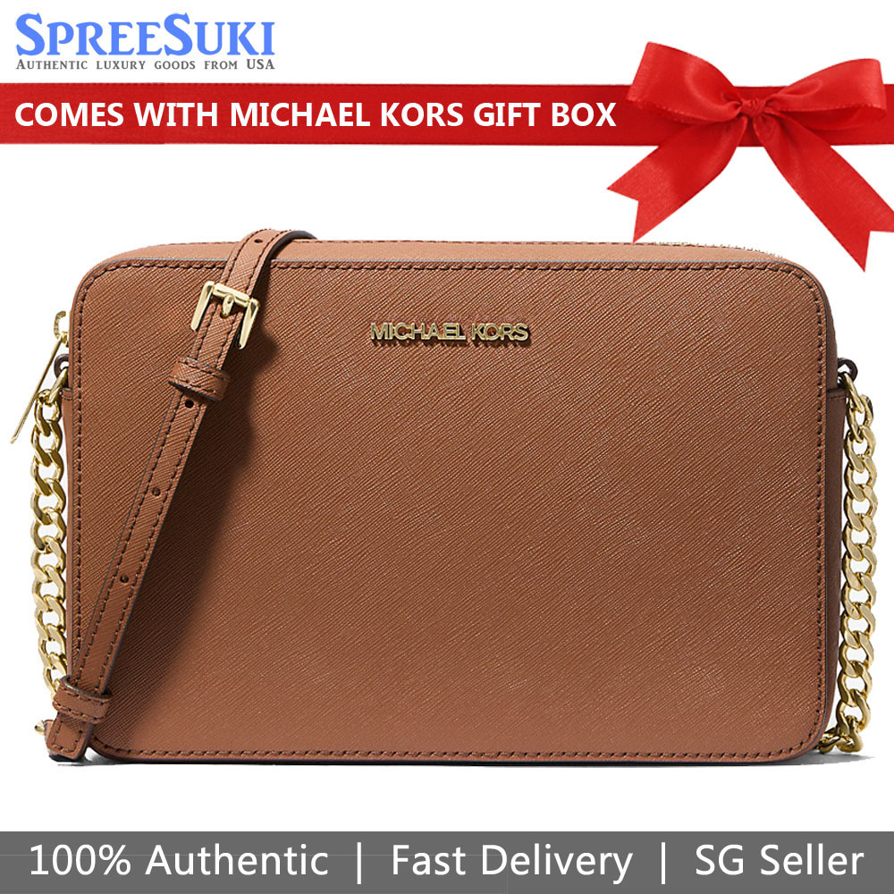 Michael Kors Crossbody Sling Bag Jet Set Large Crossbody Luggage Brown # 35T8GTTC9L
