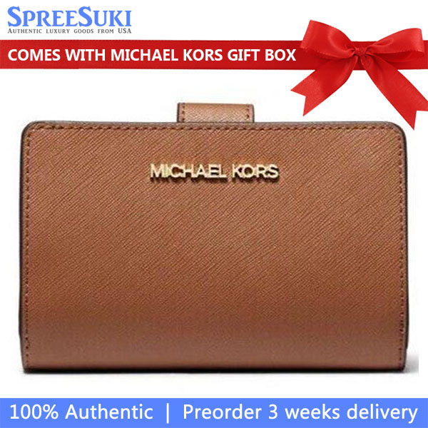 Michael Kors Medium Wallet Jet Set Travel Medium Leather Bifold Zip Coin Wallet Luggage Brown # 35F7GTVF2L