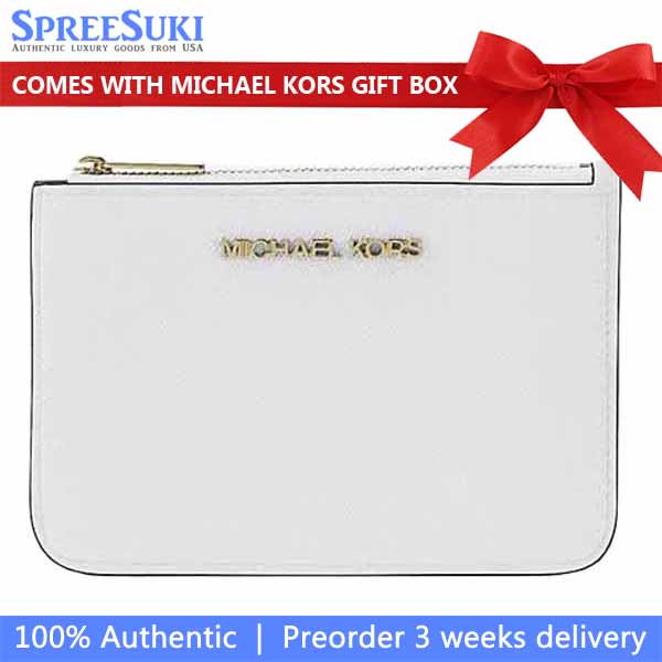 Michael Kors Jet Set Travel Small Top Zip Leather Coin Pouch With Id Optic White # 35F7GTVU1L
