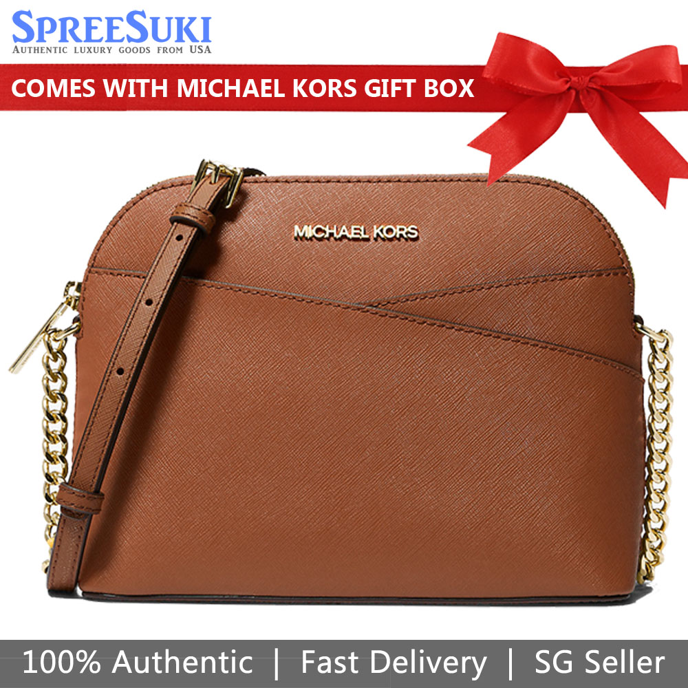Michael Kors Crossbody Bag Jet Set Travel Medium Dome Crossbody Bag Luggage Brown Dark Brown # 35F1GTVC6T