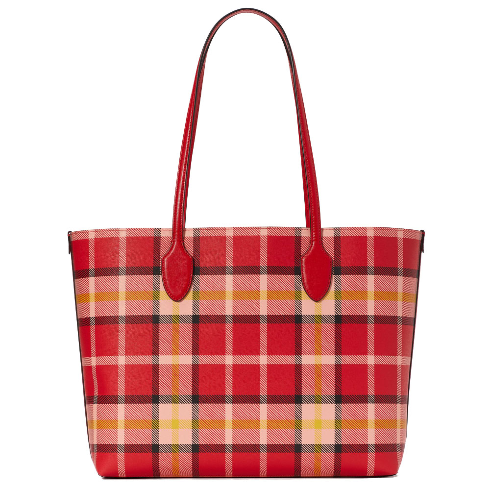 Kate Spade Bleecker Museum Plaid Large Tote Engine Red Multi # KD642