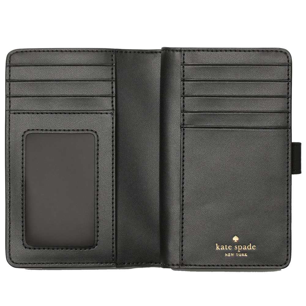 Kate Spade Medium Wallet Spade Flower Medium Compact Bifold Wallet Black # KG488