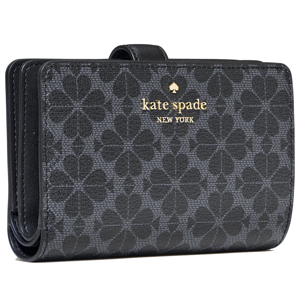 Kate Spade Medium Wallet Spade Flower Medium Compact Bifold Wallet Black # KG488