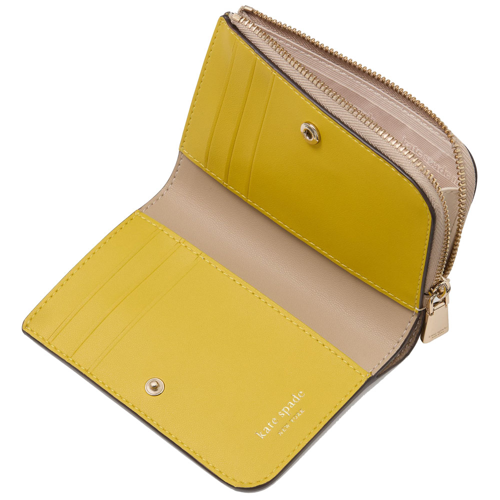 Kate Spade Ava Colorblocked Pebbled Leather Zip Bifold Wallet Tigers Eye Multi Light Brown # KG217