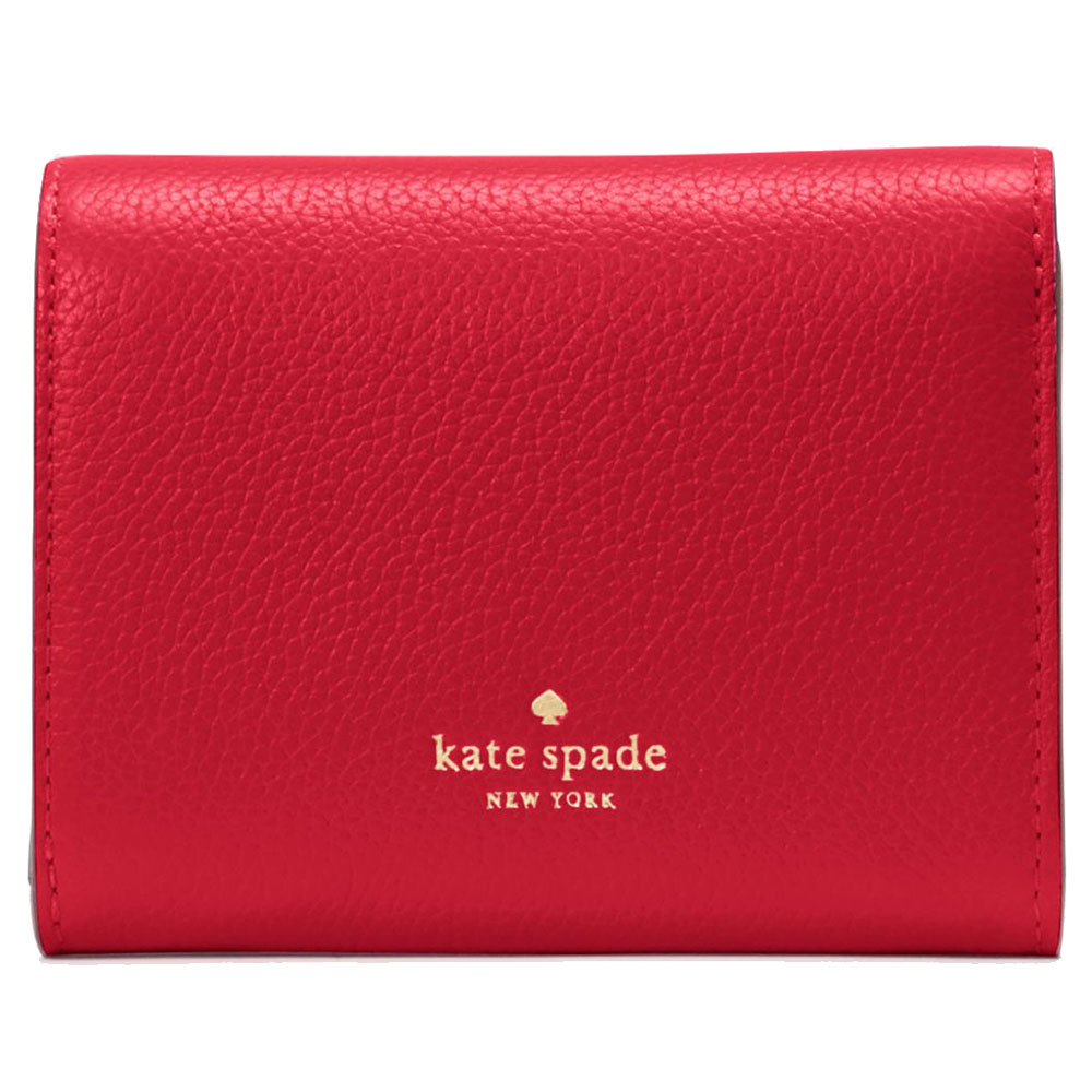 Kate Spade Small Wallet Kayla Pebble Leather Small Lzip Perfect Cherry Red # KK056