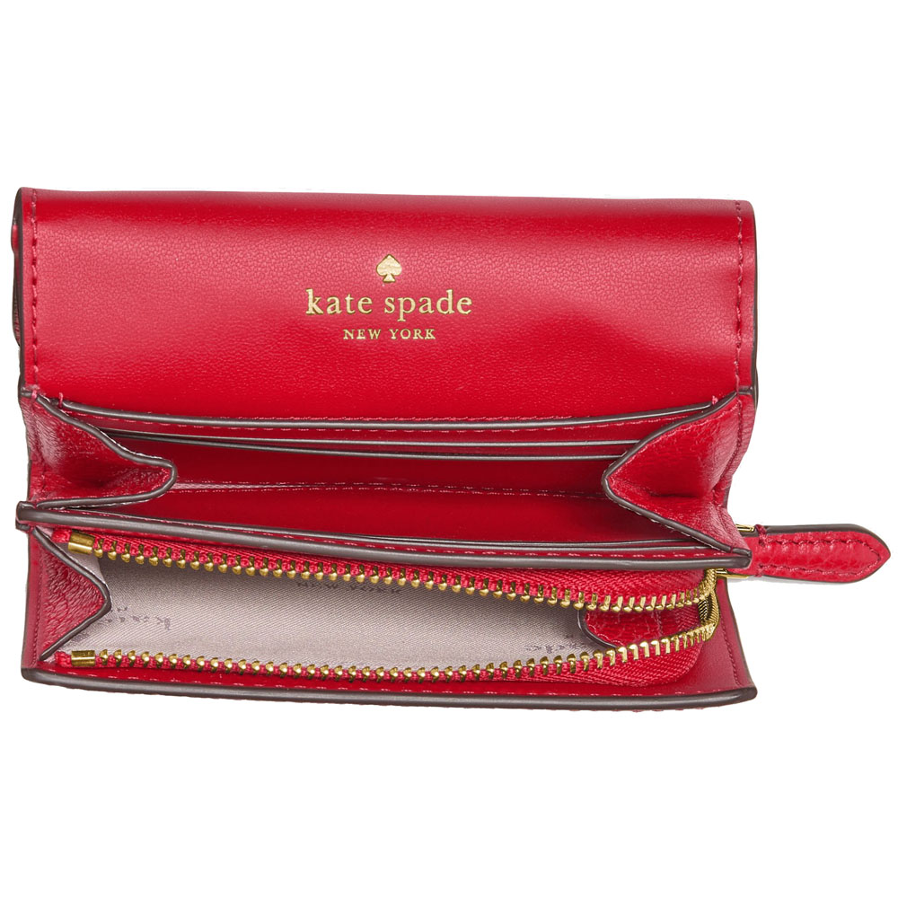 Kate Spade Small Wallet Kayla Pebble Leather Small Lzip Perfect Cherry Red # KK056
