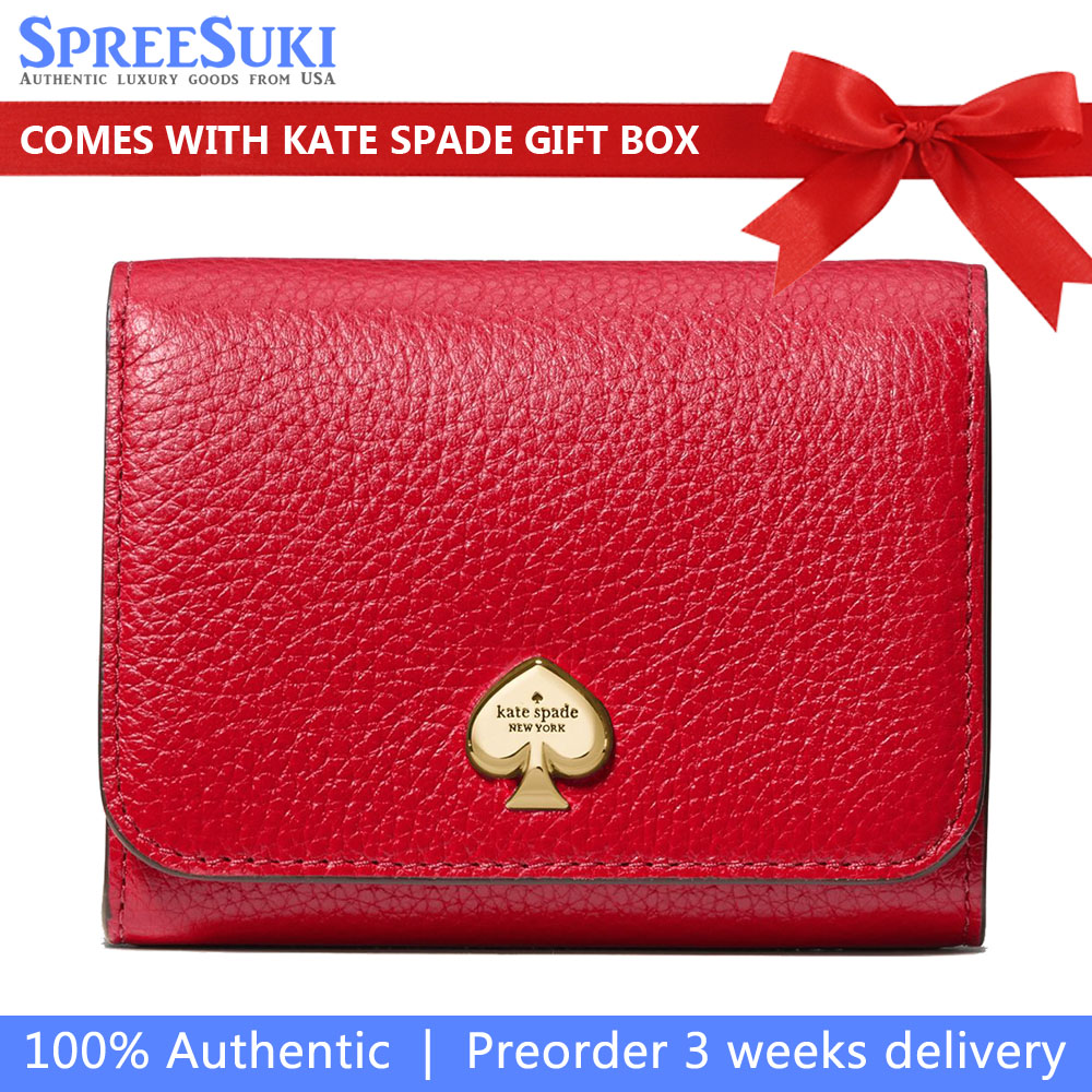 Kate Spade Small Wallet Kayla Pebble Leather Small Lzip Perfect Cherry Red # KK056