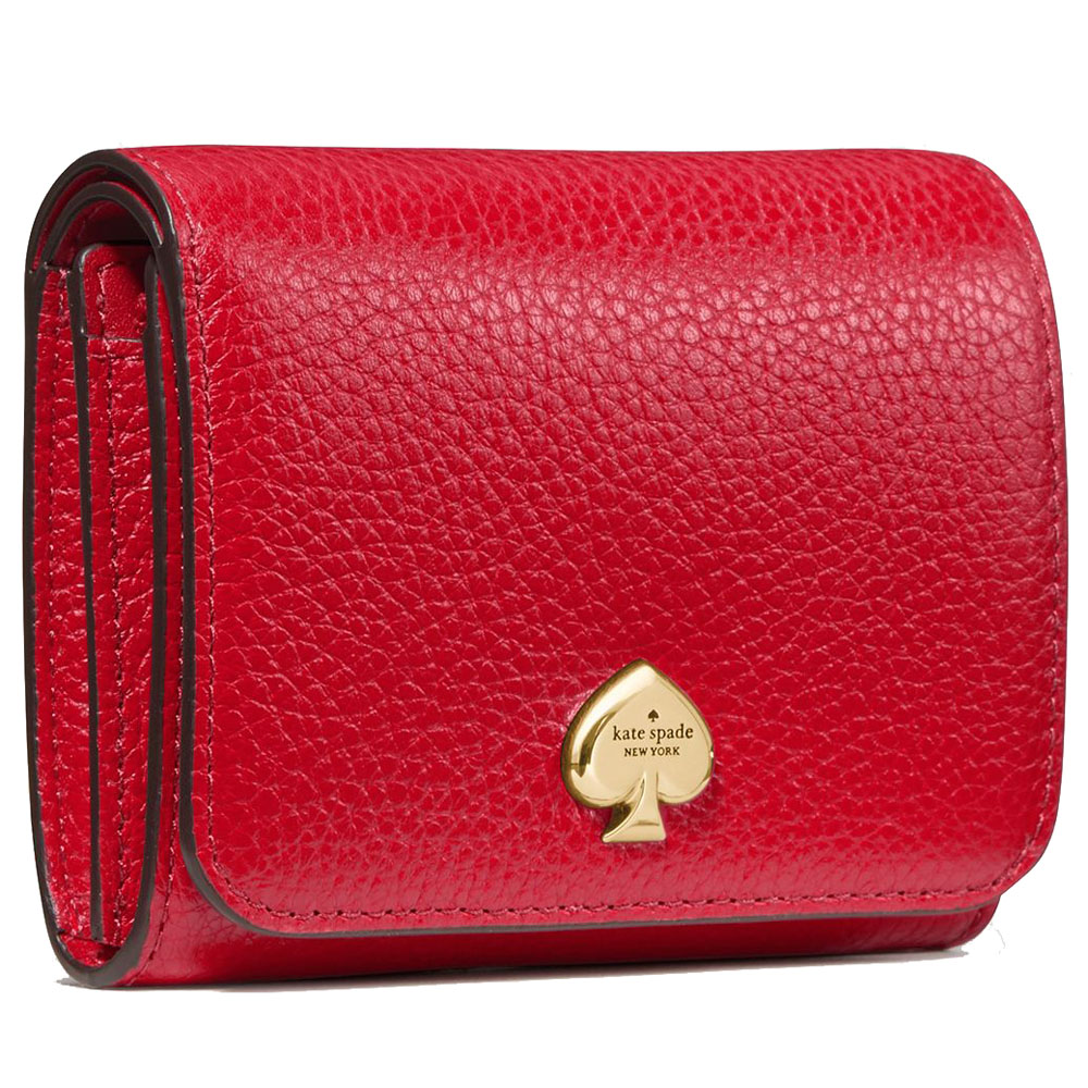 Kate Spade Small Wallet Kayla Pebble Leather Small Lzip Perfect Cherry Red # KK056