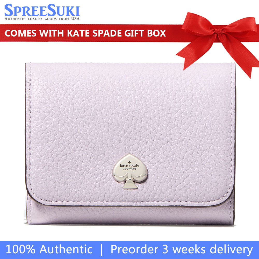 Kate Spade Small Wallet Kayla Pebble Leather Small Lzip Light Frozen Lilac Light Purple # KK056