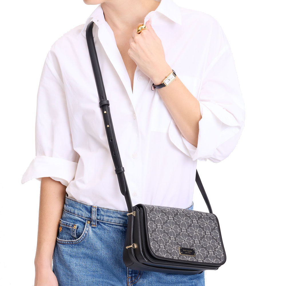 Kate Spade Liv Spade Flower Crossbody Bag Black Multi # KK576