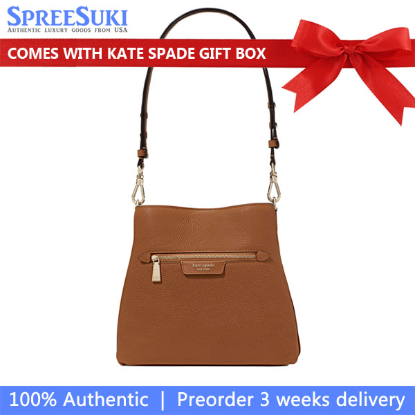 Kate Spade Hudson Pebbled Leather Shoulder Bag Bungalow Brown # KF863