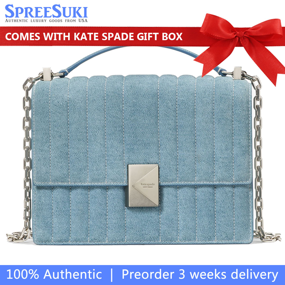 Kate Spade Deco Quilted Chain Shoulder Bag Blue Multi # KL646