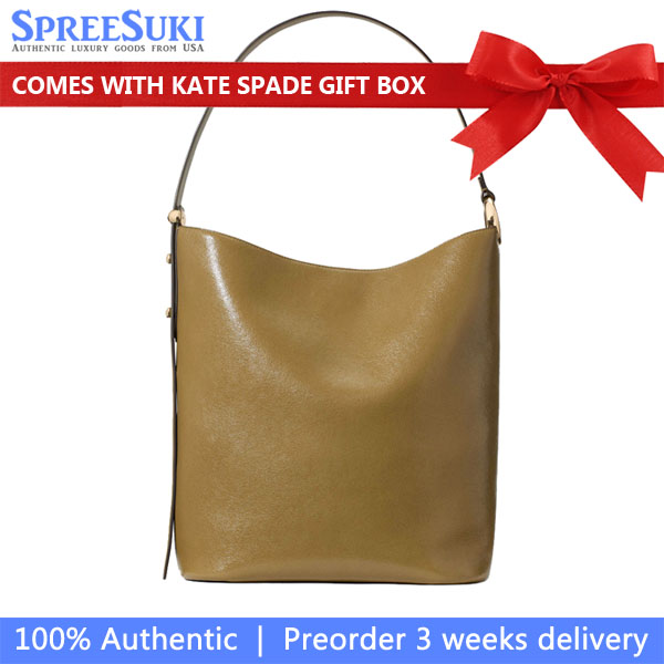 Kate Spade Halo Glazed Leather Large Bucket Bag Dried Thyme Green # KM254