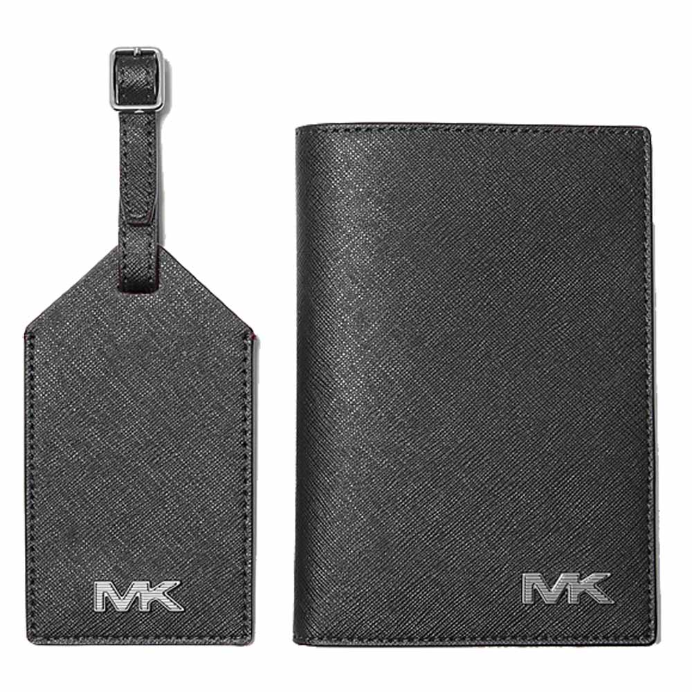 Michael Kors Saffiano Leather Passport Case And Luggage Tag Gift Set Black # 36S5LCON4U