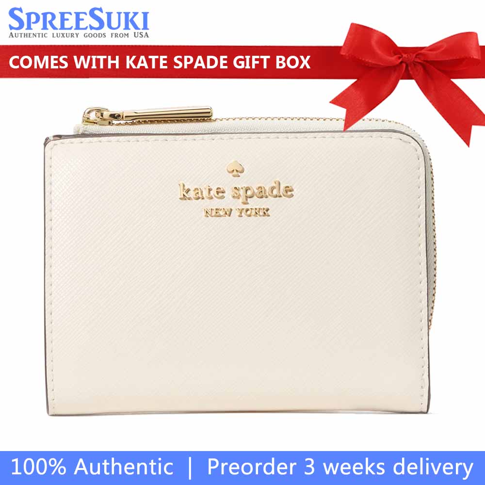 Kate Spade Small Wallet Madison Saffiano Leather Small Lzip Wallet Meringue White # KH615