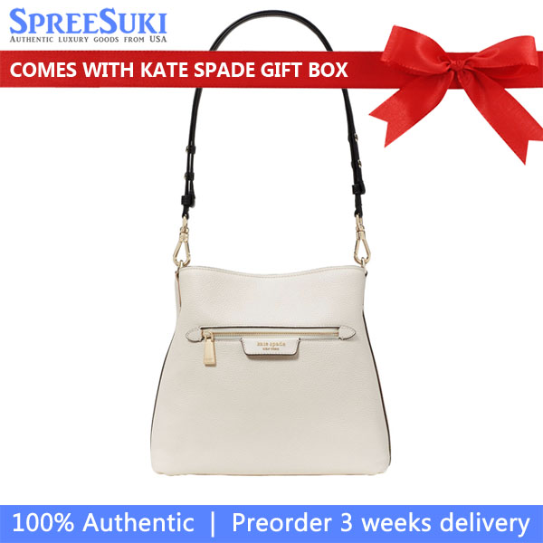 Kate Spade Hudson Colorblocked Pebbled Leather Shoulder Bag Parchment Multi White # KF857