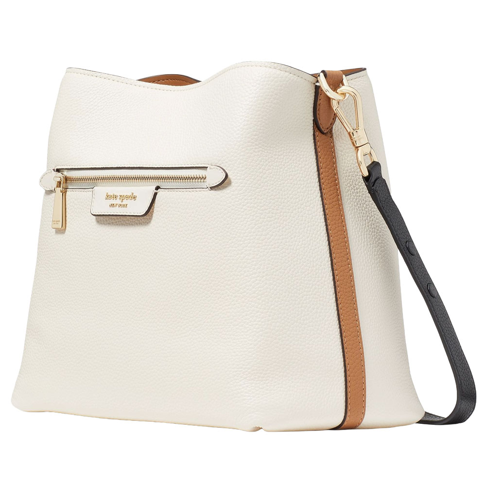 Kate Spade Hudson Colorblocked Pebbled Leather Shoulder Bag Parchment Multi White # KF857