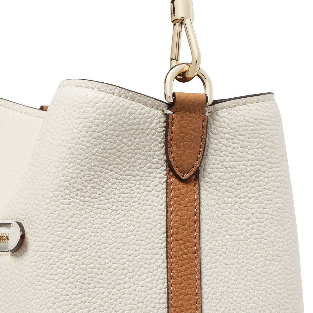 Kate Spade Hudson Colorblocked Pebbled Leather Shoulder Bag Parchment Multi White # KF857