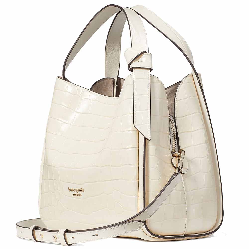 Kate Spade Knott Croc-Embossed Medium Crossbody Tote Halo White Off White # KE119