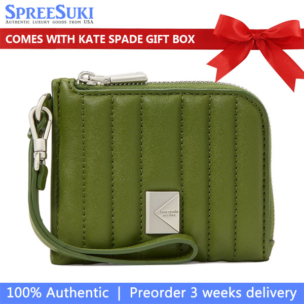 Kate Spade Deco Quilted Card Case Wristlet Jungle Vine Army Green # KI758