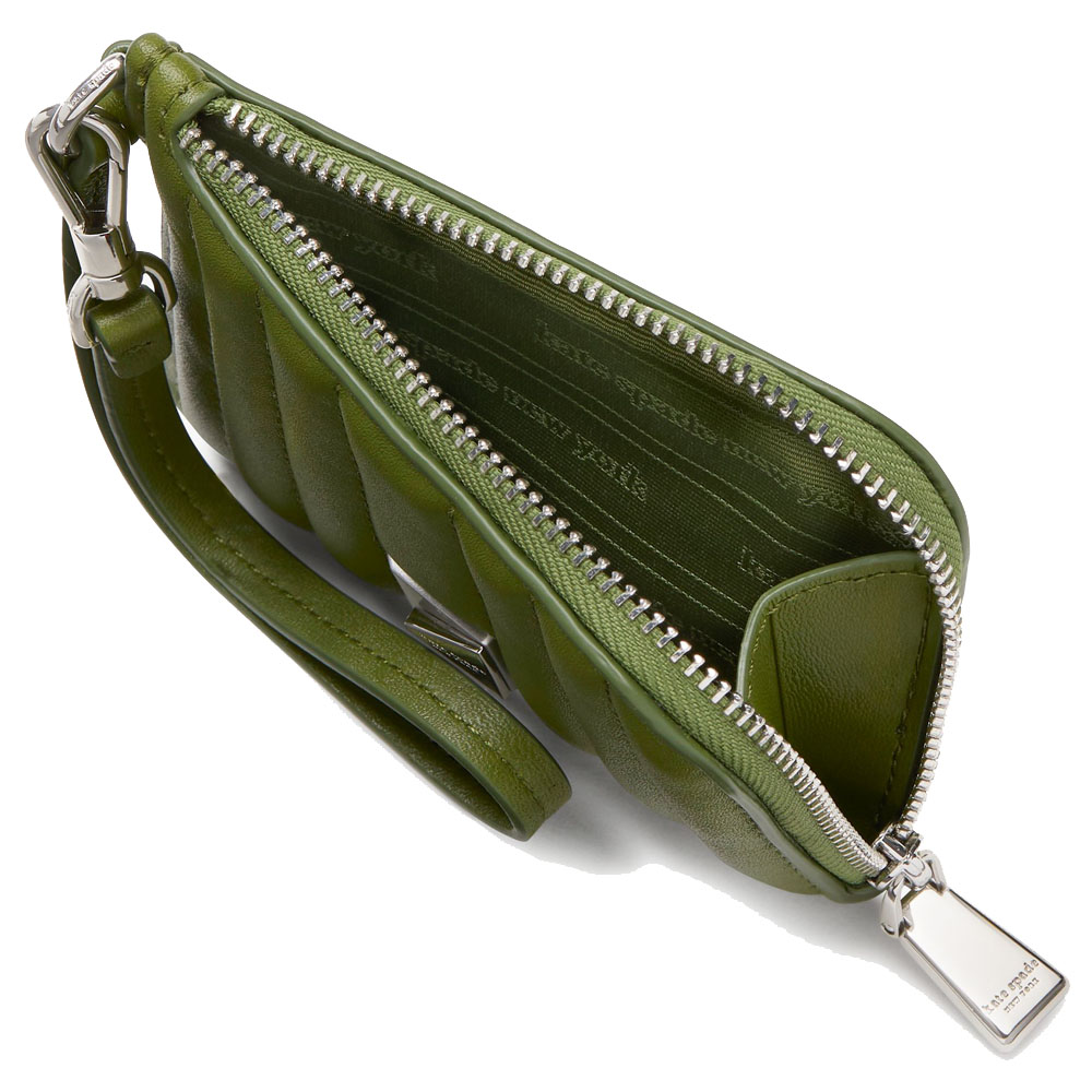 Kate Spade Deco Quilted Card Case Wristlet Jungle Vine Army Green # KI758
