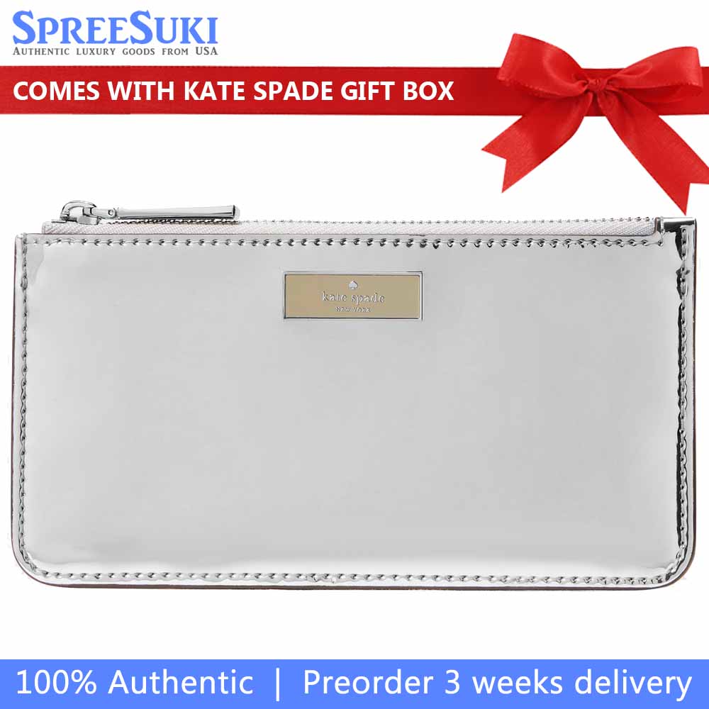 Kate Spade Bridget Mirror Metallic Large Slim Card Holder Silver # KM557