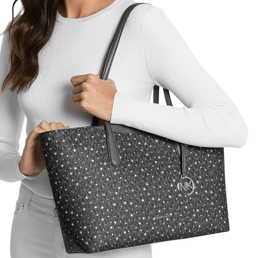 Michael Kors Arden Large Printed Signature Logo Tote Bag Black # 35F5S4XT3I