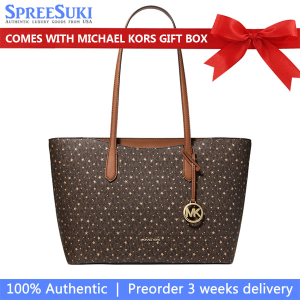 Michael Kors Arden Large Printed Signature Logo Top-Zip Tote Bag Brown # 35F5G4XT3I