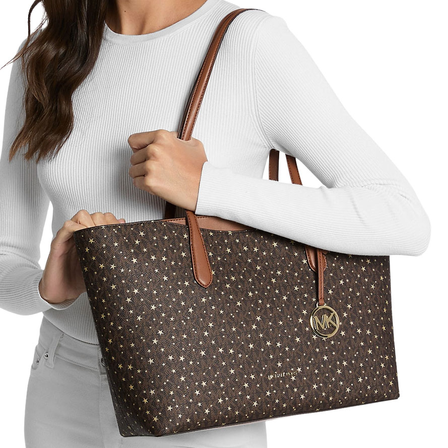 Michael Kors Arden Large Printed Signature Logo Top-Zip Tote Bag Brown # 35F5G4XT3I