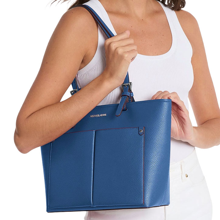 Michael Kors Jet Set Medium Pocket Tote Bag Galaxy Blue # 35H3STVT6B