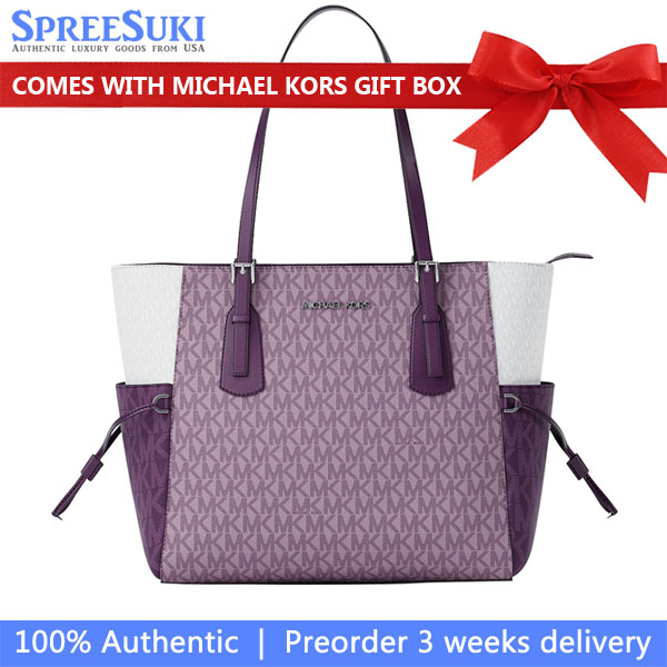 Michael Kors Voyager Large Color-Block Signature Logo Tote Bag Dark Purple Multi # 35S5SV6T7B