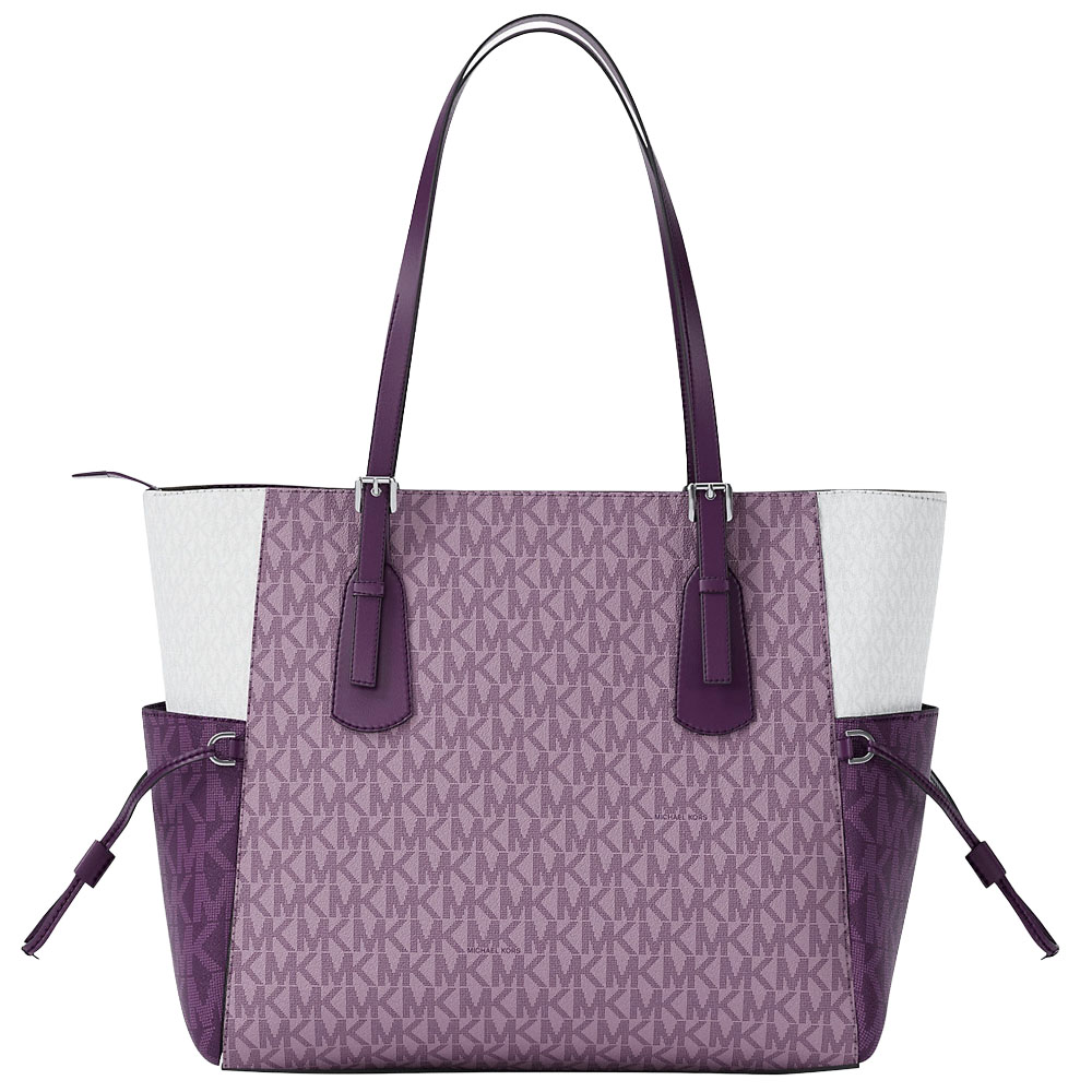 Michael Kors Voyager Large Color-Block Signature Logo Tote Bag Dark Purple Multi # 35S5SV6T7B