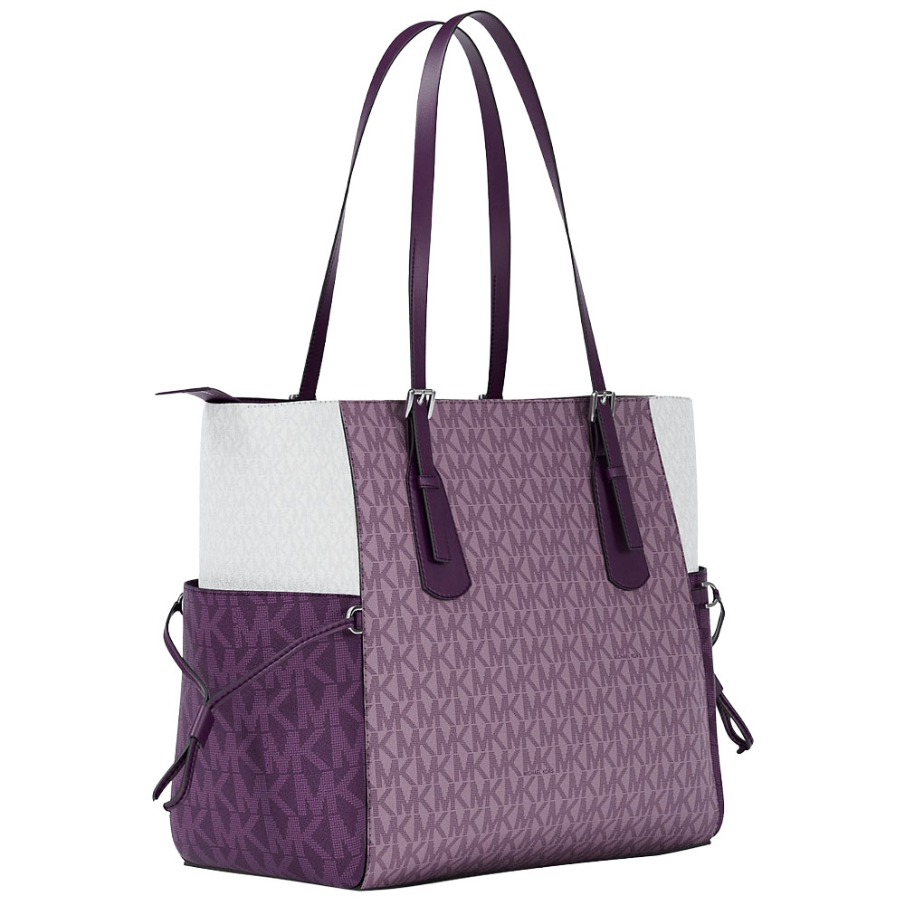 Michael Kors Voyager Large Color-Block Signature Logo Tote Bag Dark Purple Multi # 35S5SV6T7B