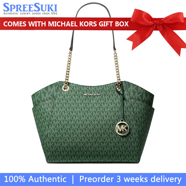 Michael Kors Jet Set Travel Large Chain Shoulder Tote Moss Green # 35S4GTVT3B
