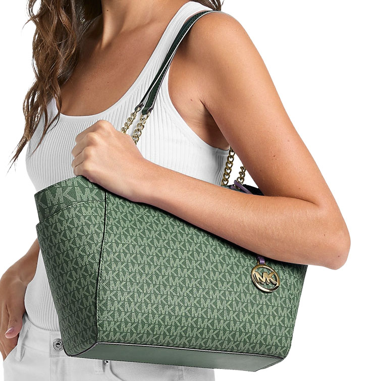 Michael Kors Jet Set Travel Large Chain Shoulder Tote Moss Green # 35S4GTVT3B