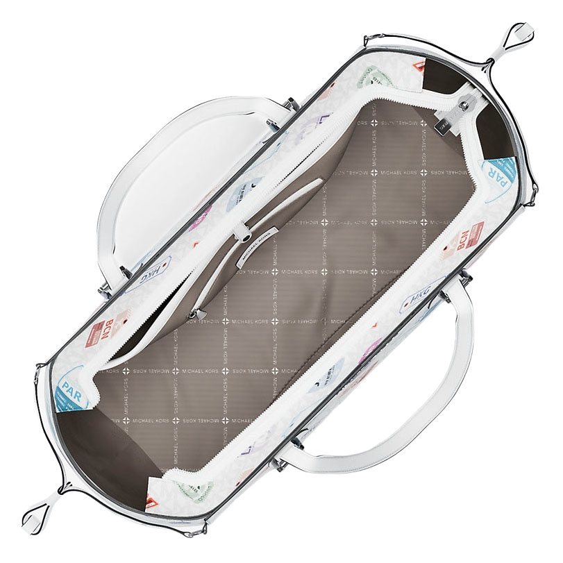 Michael Kors Voyager Large Printed Signature Logo Tote Bag Optic White # 35R6SV6T7V