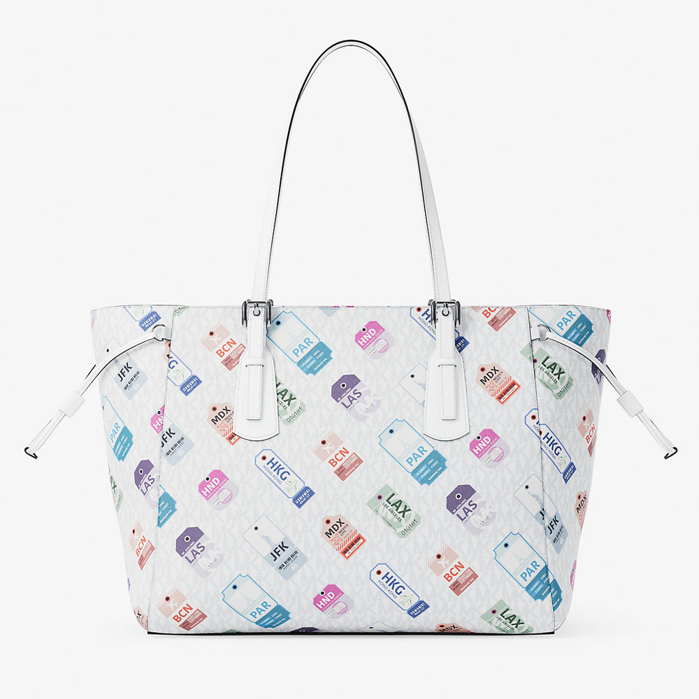 Michael Kors Voyager Large Printed Signature Logo Tote Bag Optic White # 35R6SV6T7V