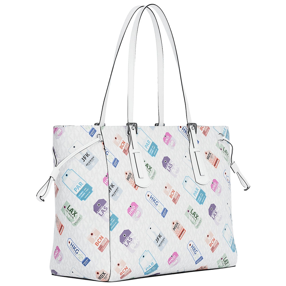 Michael Kors Voyager Large Printed Signature Logo Tote Bag Optic White # 35R6SV6T7V