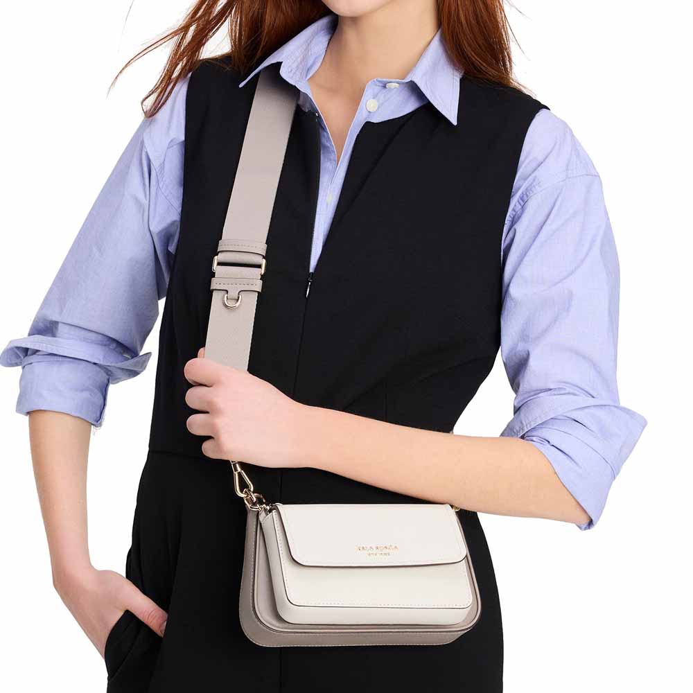 Kate Spade Double Up Colorblocked Crossbody Warm Taupe Multi Ivory # KD051