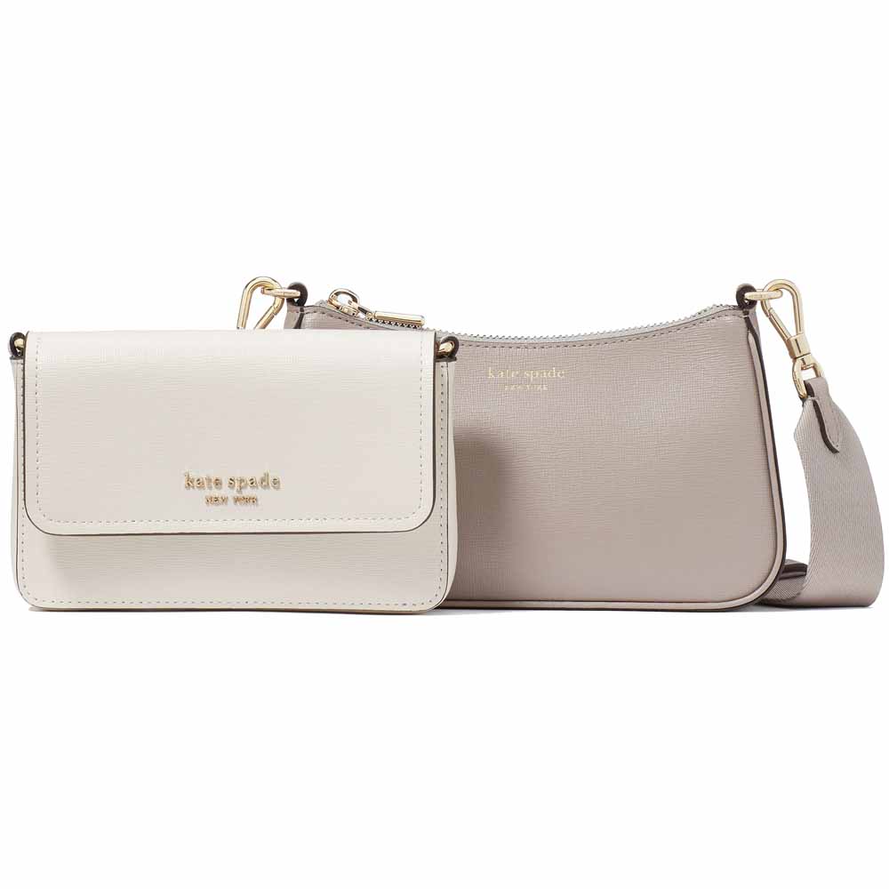 Kate Spade Double Up Colorblocked Crossbody Warm Taupe Multi Ivory # KD051