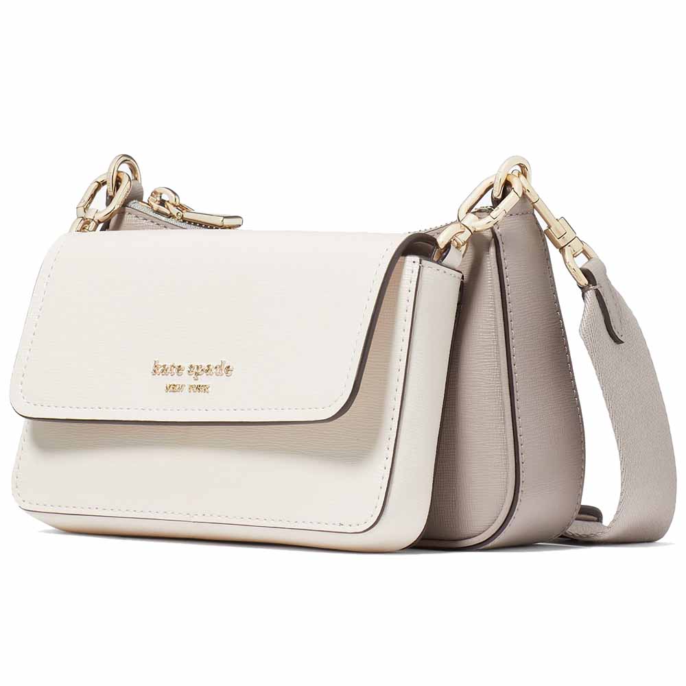 Kate Spade Double Up Colorblocked Crossbody Warm Taupe Multi Ivory # KD051