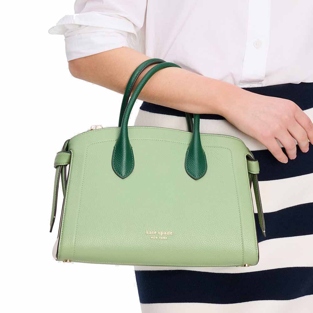 Kate Spade Knott Colorblocked Medium Zip-Top Satchel Beach Glass Multi Emerald Green # KG850