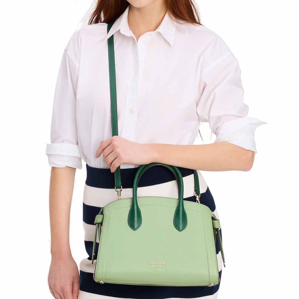 Kate Spade Knott Colorblocked Medium Zip-Top Satchel Beach Glass Multi Emerald Green # KG850