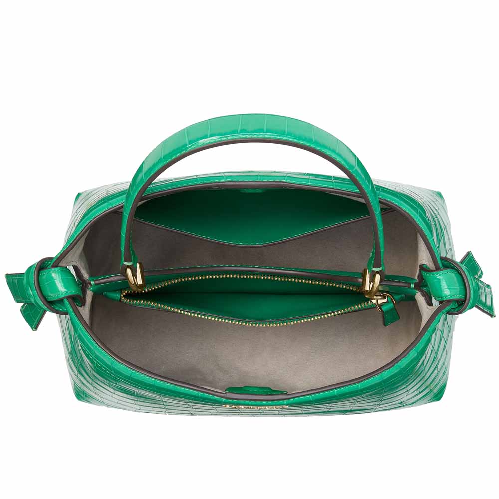 Kate Spade Knott Croc-Embossed Medium Top-Handle Bag Leafy Green Dark Green # KH015