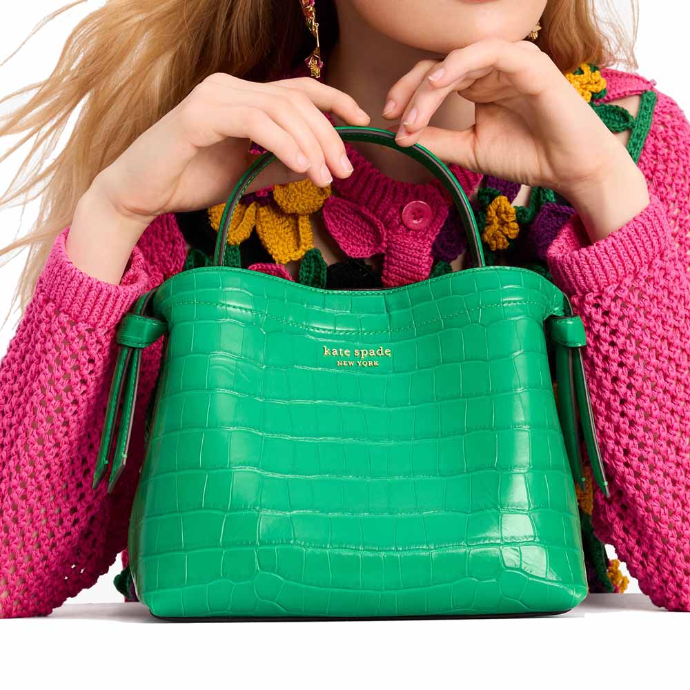 Kate Spade Knott Croc-Embossed Medium Top-Handle Bag Leafy Green Dark Green # KH015