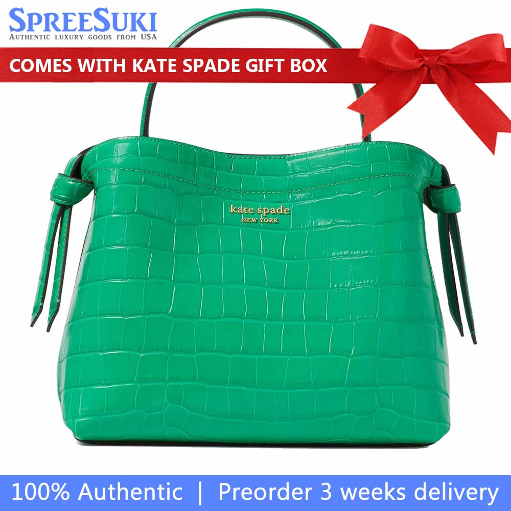Kate Spade Knott Croc-Embossed Medium Top-Handle Bag Leafy Green Dark Green # KH015